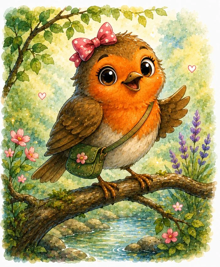 Robby the Robin, a small bird with a red breast and a calm, steady gaze