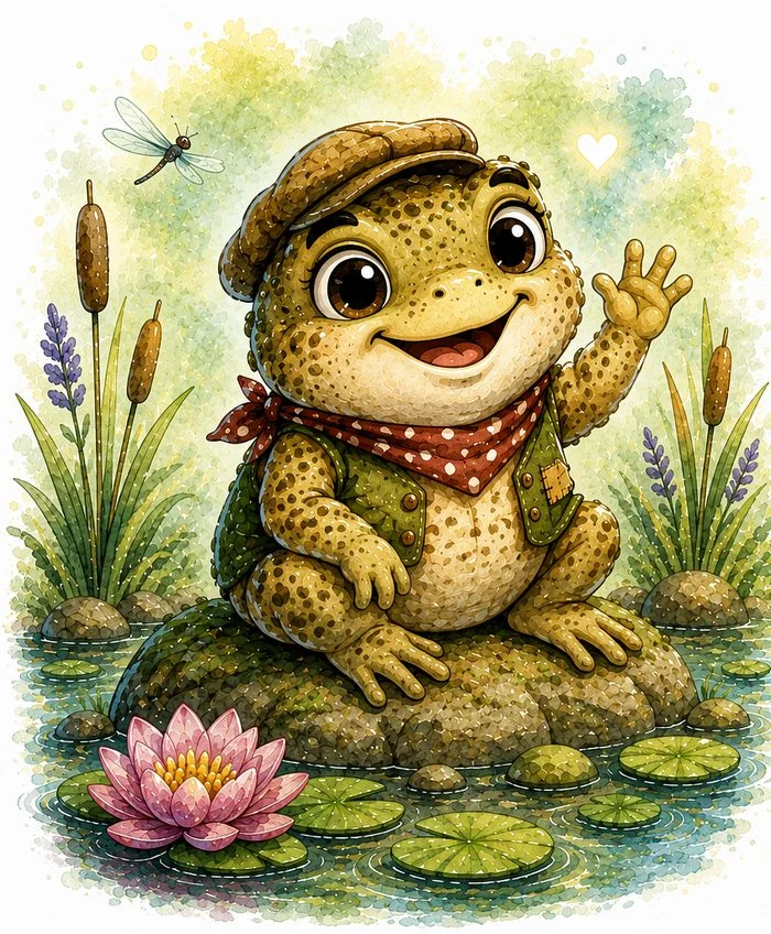 Toady the Toad, arms crossed with a dependable, no-nonsense expression