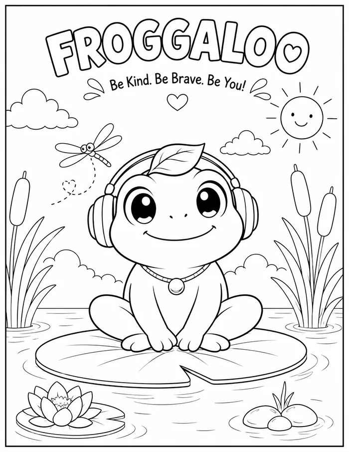 Coloring page preview of Froggy the Frog, ready to color